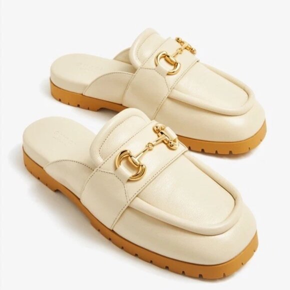GUCCI Women’s Airel Leather Horsebit Loafer Mules Slide Ivory Size 40 - Picture 1 of 9